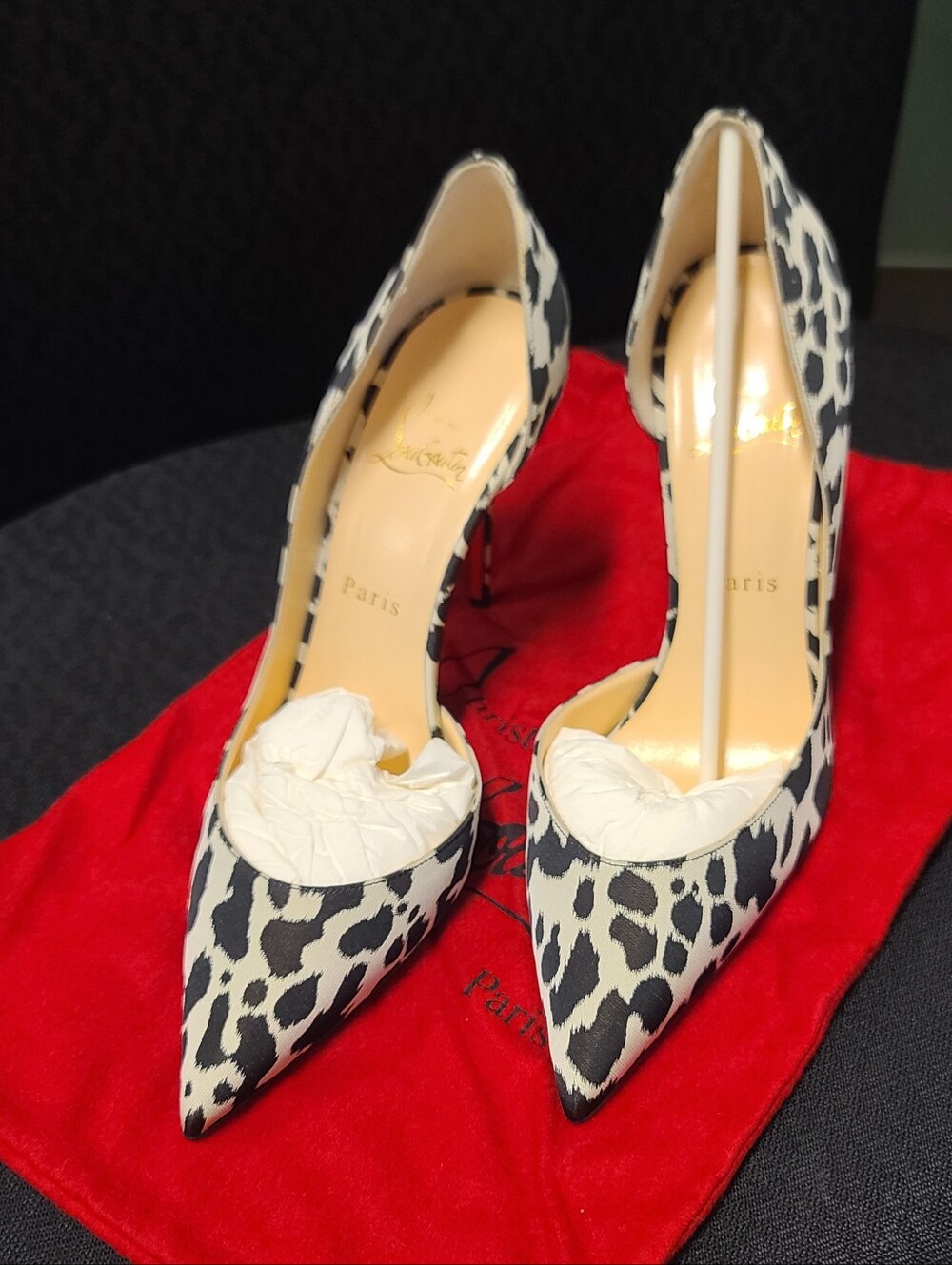 NIB Christian Loubitin D'orsay Iriza Black White Leopard Print Heels